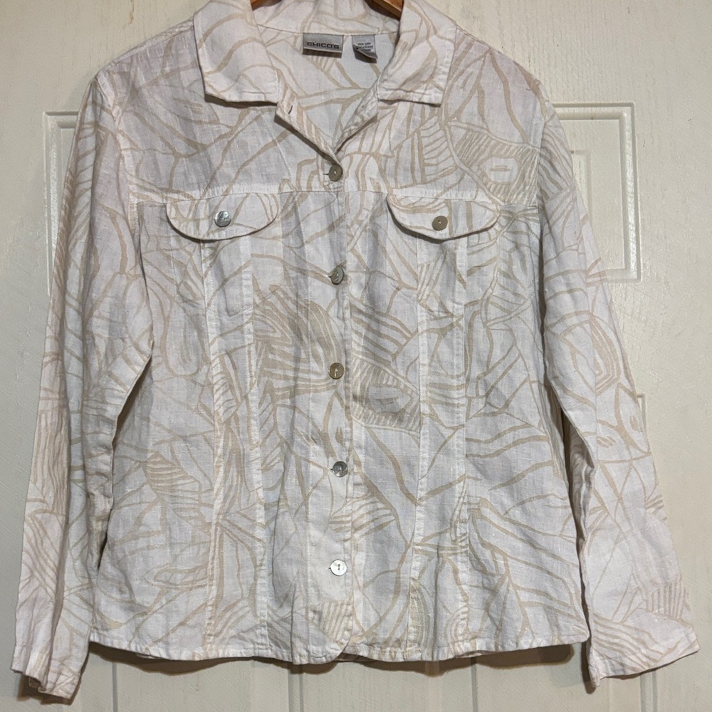 Chico's White and Tan Button Down Shirt
